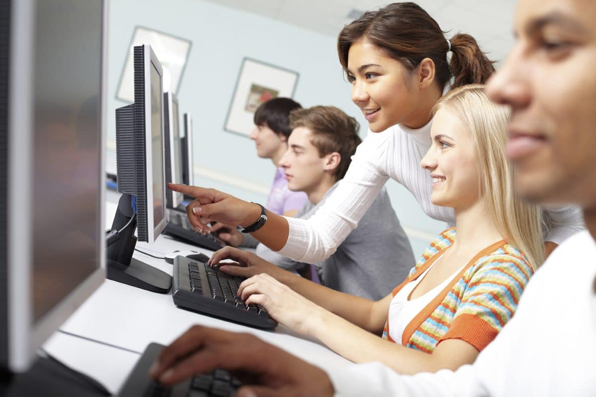 students working at computers