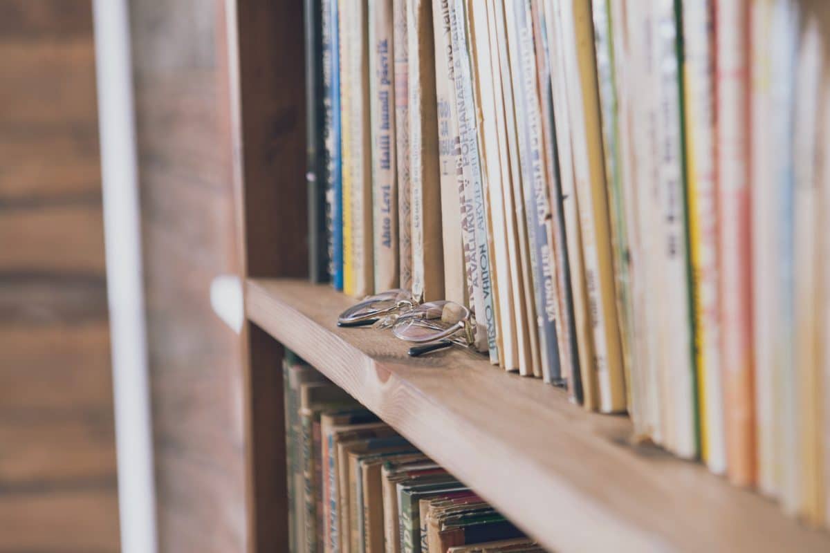 Books on a shelf in a medical library