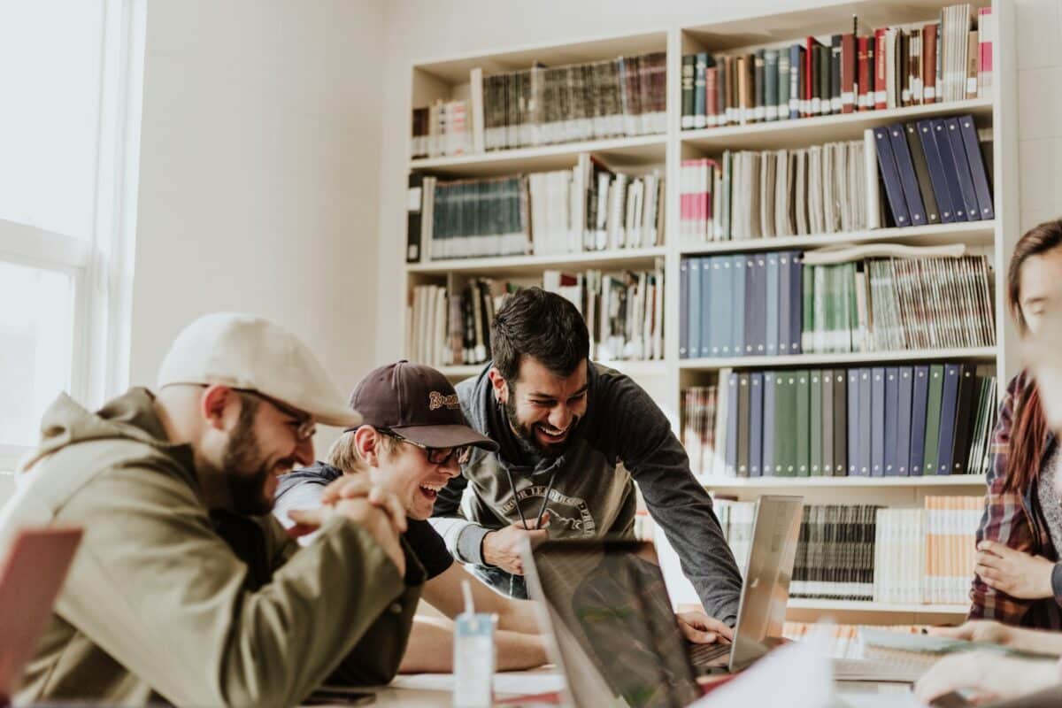 A group of people collaborating.