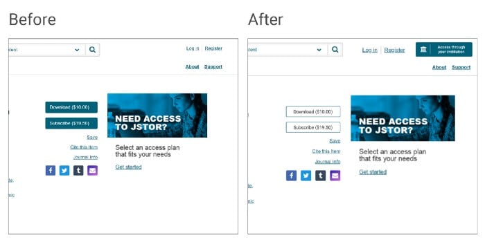 Before and after access button redesign