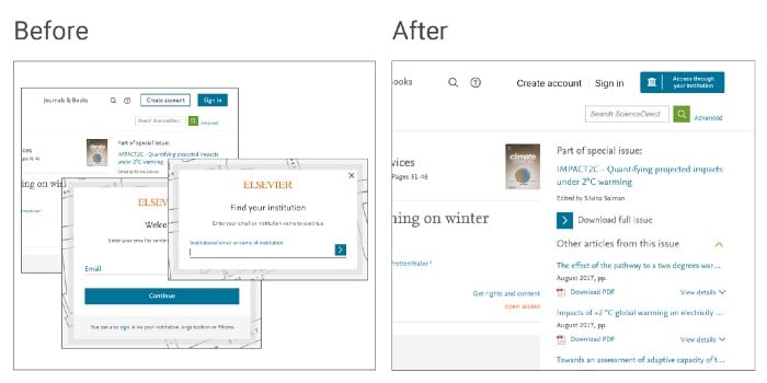 Before and after access button redesign.